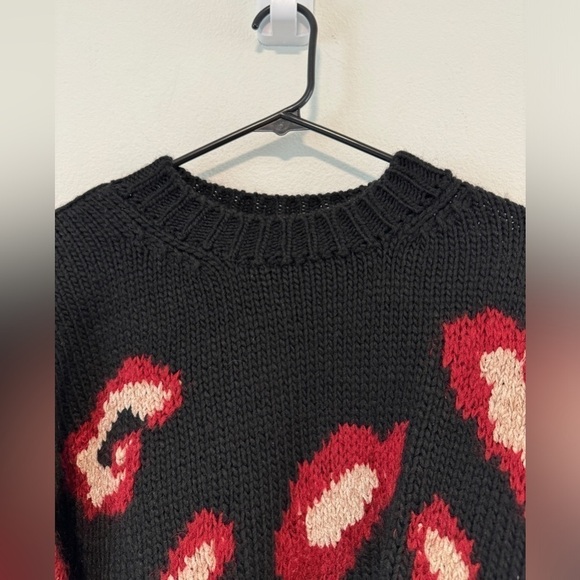 Ba&sh Leo Jacquard Knit Wool Alpaca Mohair Blend Black Red Leopard Sweater S - Picture 5 of 15